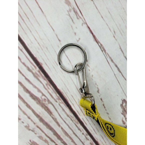 Yellow & Black Smiley Face Happy Face Key Chain ID Badge Holder Necklace Gift - Picture 5 of 6